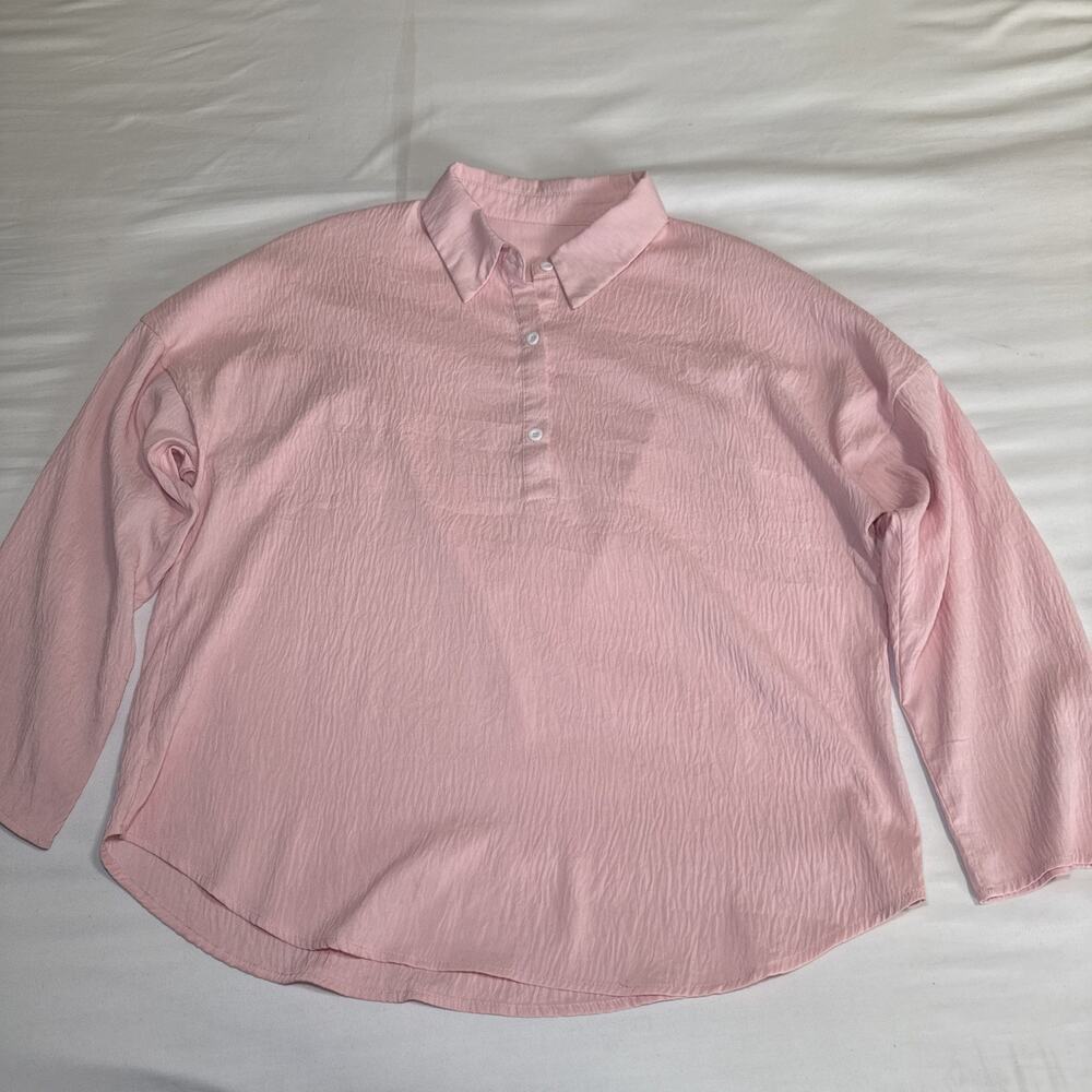 Womens Light Pink Long Sleeve Blouse Crinkle Coastal Beach Relaxed Size 1XL EUC